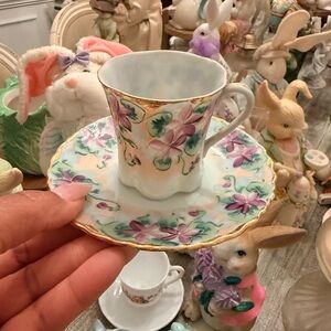 Floral Teacup and Saucer with Gold Trim